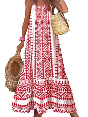 Women’s White & Red Printed Maxi Dress